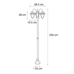 QAZQA Klassieke Buiten Lantaarn Zwart 235 Cm 3-lichts Ip44 - Berta