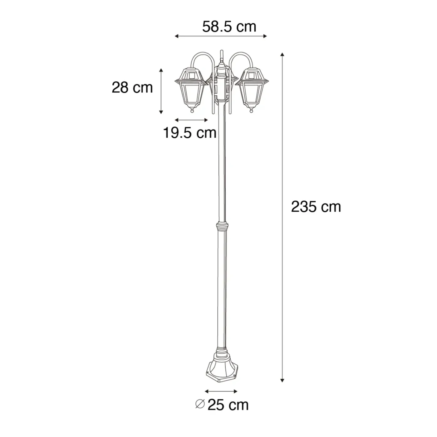 QAZQA Klassieke Buiten Lantaarn Zwart 235 Cm 3-lichts Ip44 - Berta