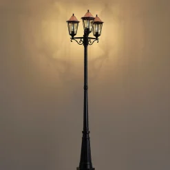 QAZQA Klassieke Buitenlantaarn Zwart Met Koper 220cm 3-lichts Ip44 - Havana