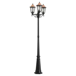 QAZQA Klassieke Buitenlantaarn Zwart Met Koper 220cm 3-lichts Ip44 - Havana