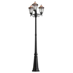 QAZQA Klassieke Buitenlantaarn Zwart Met Koper 220cm 3-lichts Ip44 - Havana