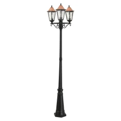 QAZQA Klassieke Buitenlantaarn Zwart Met Koper 220cm 3-lichts Ip44 - Havana