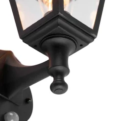 QAZQA Klassieke Buitenwandlamp Zwart Met Bewegingsmelder - Capital