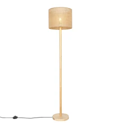 QAZQA Landelijke Vloerlamp Hout Met Linnen Kap Naturel 32 Cm - Mels