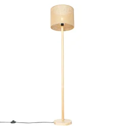 QAZQA Landelijke Vloerlamp Hout Met Linnen Kap Naturel 32 Cm - Mels