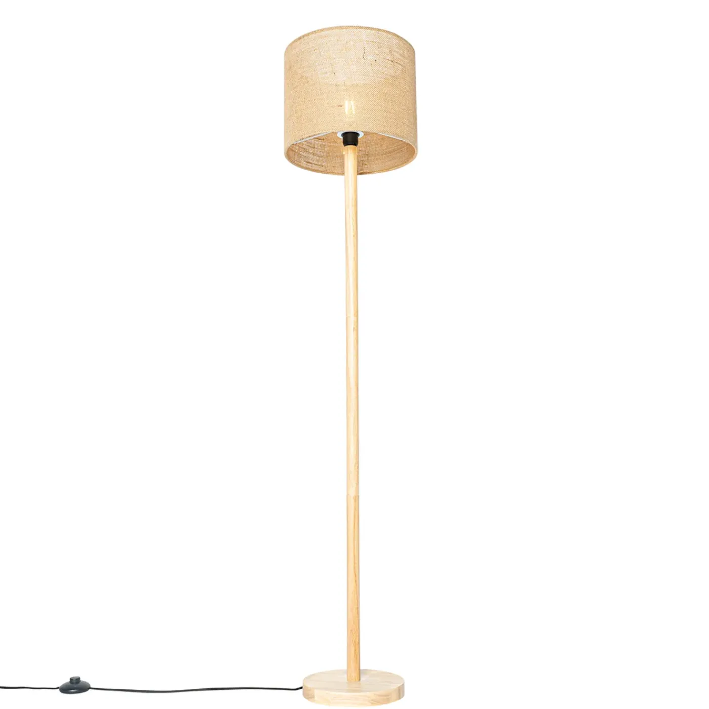 QAZQA Landelijke Vloerlamp Hout Met Linnen Kap Naturel 32 Cm - Mels