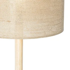 QAZQA Landelijke Vloerlamp Hout Met Linnen Kap Naturel 32 Cm - Mels
