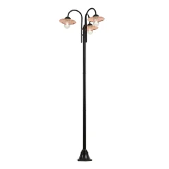 QAZQA Moderne Buitenlamp Zwart Met Koper 235cm 3-lichts Ip44 - Kansas