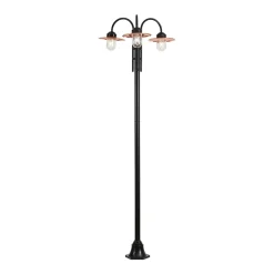 QAZQA Moderne Buitenlamp Zwart Met Koper 235cm 3-lichts Ip44 - Kansas
