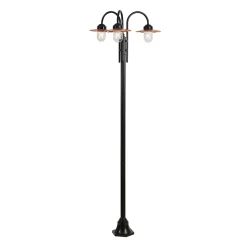 QAZQA Moderne Buitenlamp Zwart Met Koper 235cm 3-lichts Ip44 - Kansas