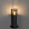 Qazqa Staande Buitenlamp Zwart Met Smoke Kap Zeshoek 30 Cm - Denmark
