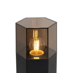 Qazqa Staande Buitenlamp Zwart Met Smoke Kap Zeshoek 30 Cm - Denmark