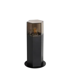 Qazqa Staande Buitenlamp Zwart Met Smoke Kap Zeshoek 30 Cm - Denmark