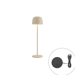 QAZQA Tafellamp Beige Incl. Led Oplaadbaar Met Laadstation Ip65 - Raika