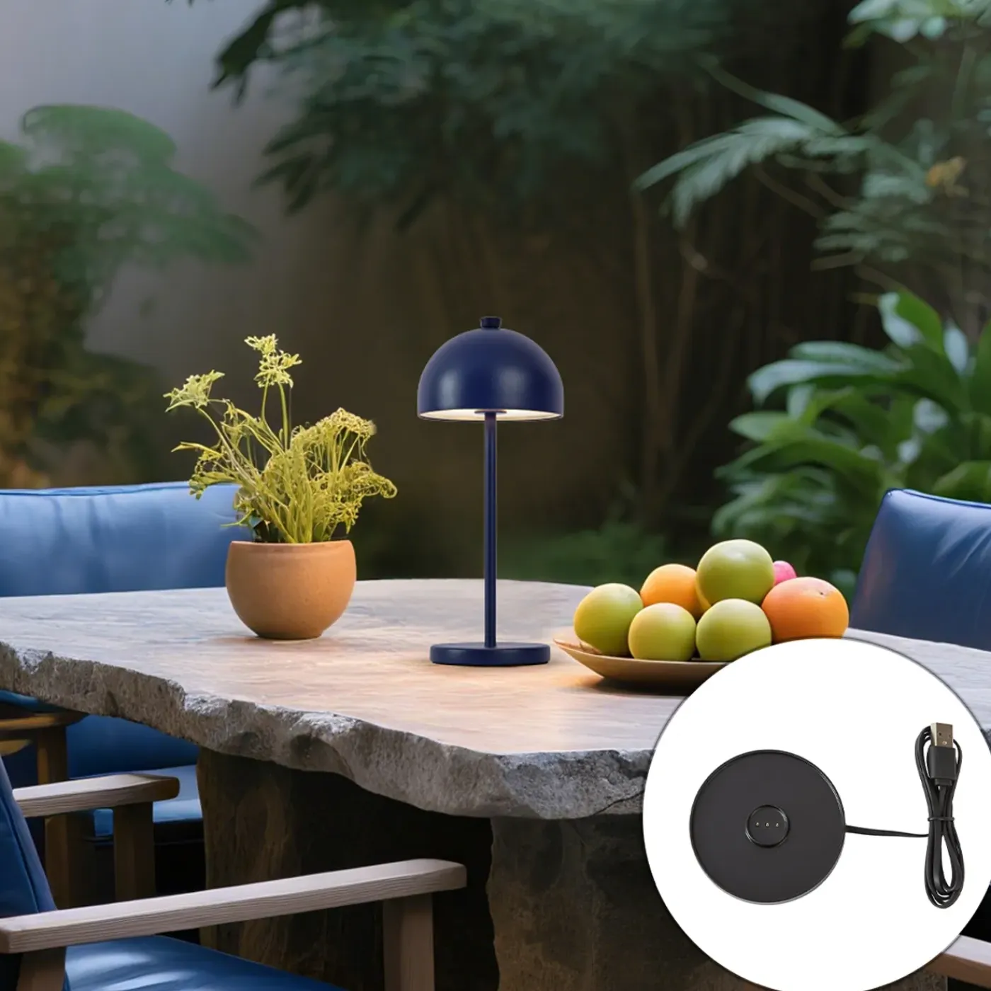QAZQA Tafellamp Blauw Incl. Led Ip54 Oplaadbaar Met Laadstation - Squirrel