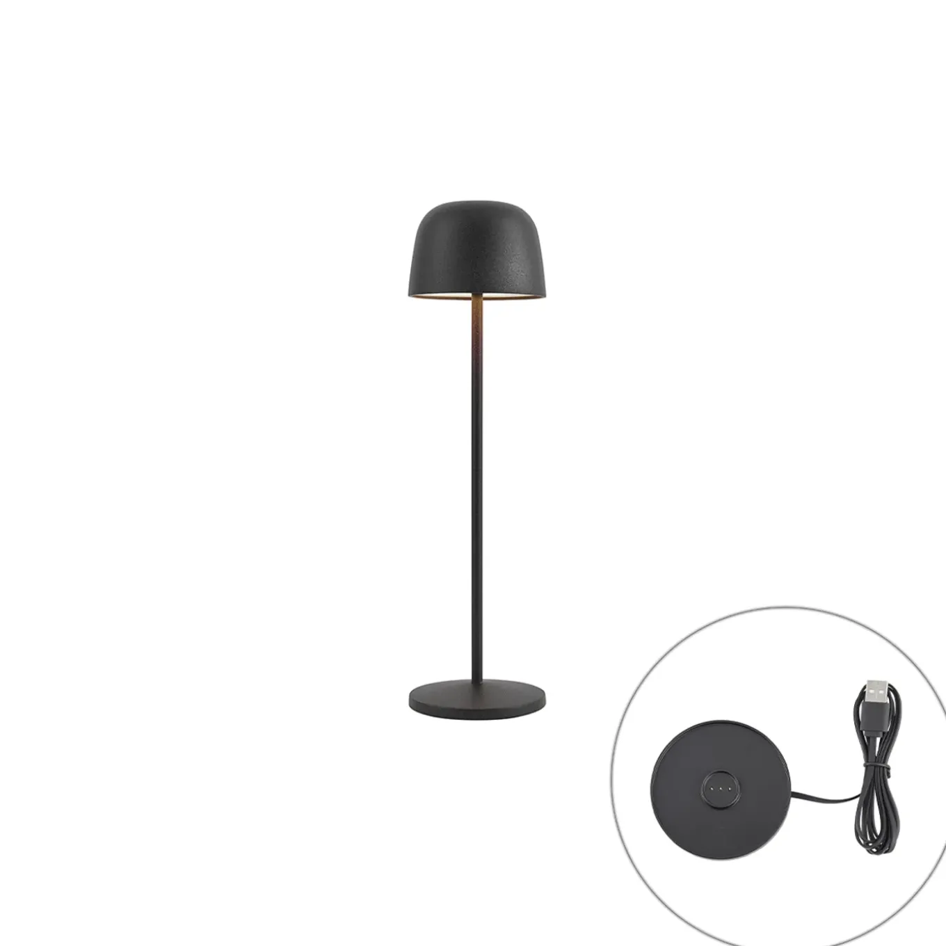 Qazqa Tafellamp Zwart Incl. Led Oplaadbaar Met Laadstation Ip65 - Raika