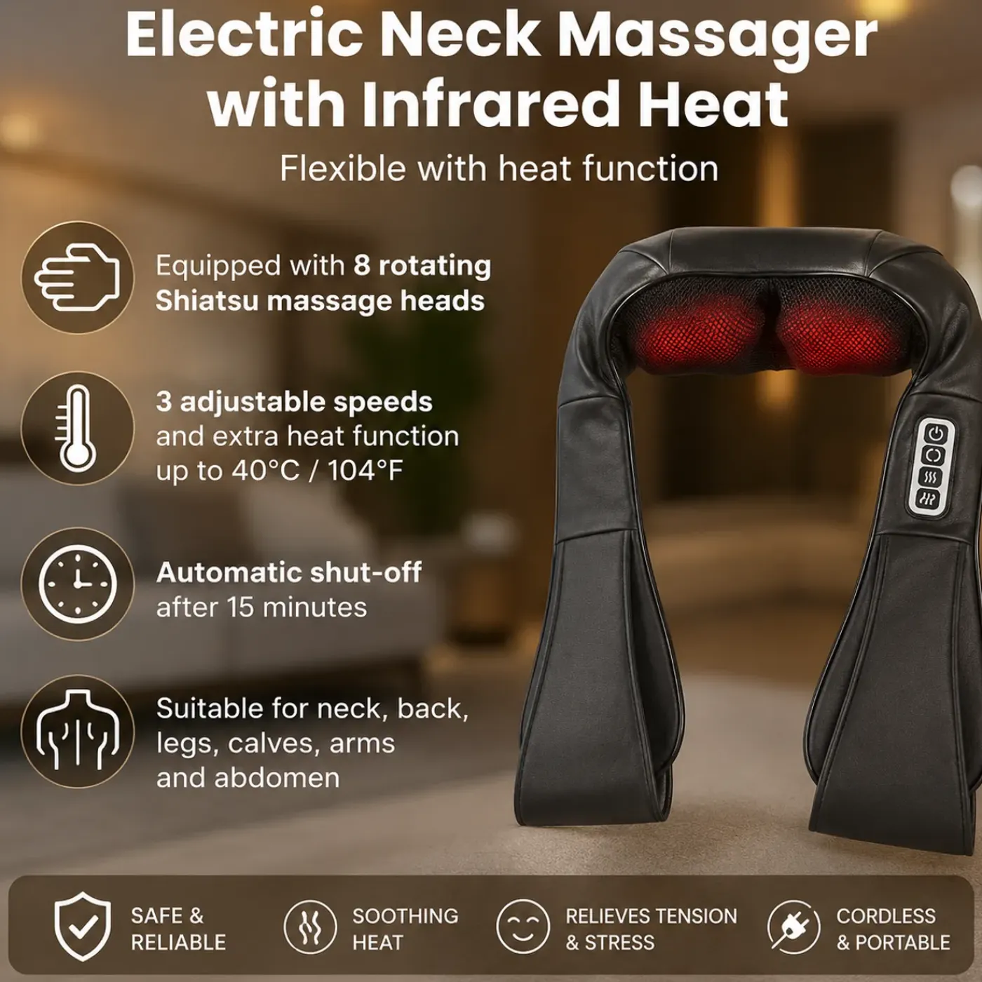Qlt Elektrisch Nekmassage Apparaat Met Infrarood En Shiatsu