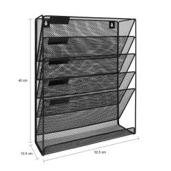 Quvio Tijdschriftenhouder Wand Met 5 Lagen - 32,5 X 10,5 X 40,5 - Mesh - Zwart