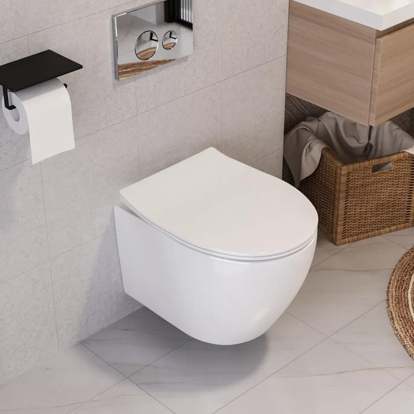 Rea Hangende Toilet Carlo Mini Flat Wit + Bidet Carlo Mini 49,5x37x32cm