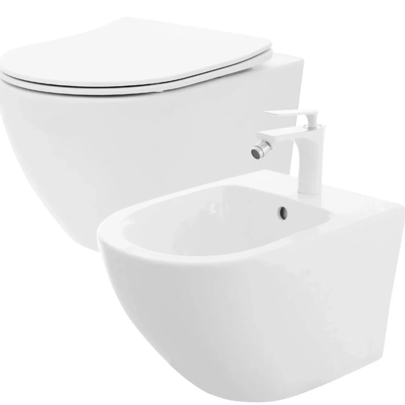 Rea Hangende Toilet Carlo Mini Flat Wit + Bidet Carlo Mini 49,5x37x32cm