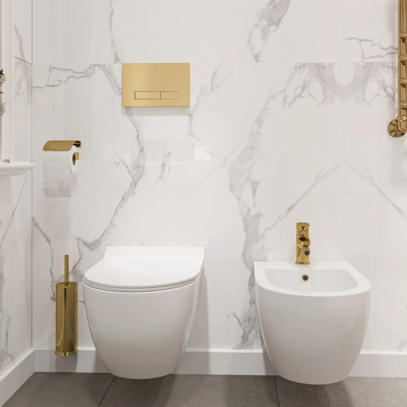 Rea Hangende Toilet Carter Wit + Bidet Carter Mini 49,5x36,5x32,5cm