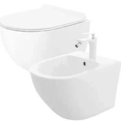 Rea Hangende Toilet Carter Wit + Bidet Carter Mini 49,5x36,5x32,5cm