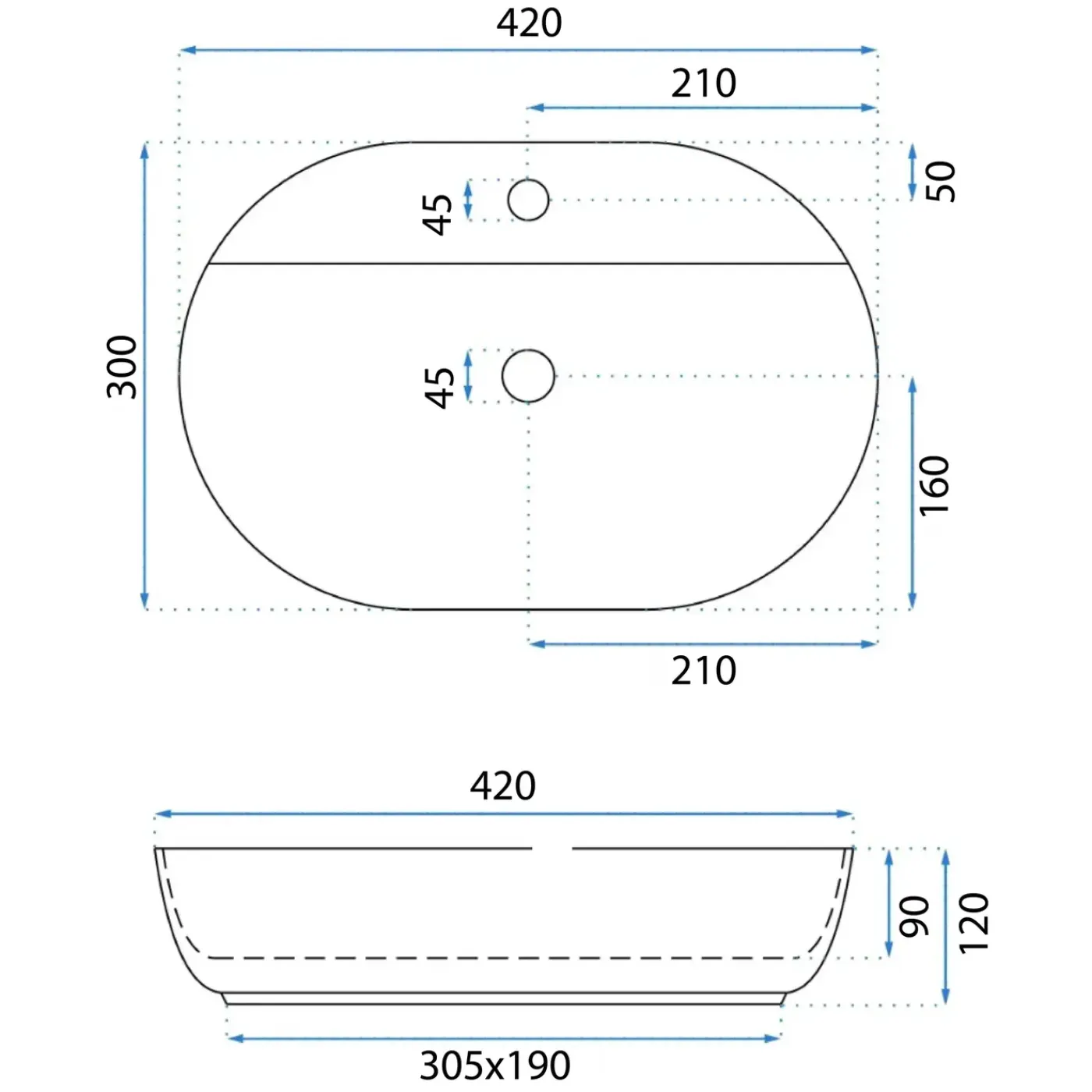 Rea Opzetwastafel Aura 42 Oval Wit 42x30x12cm