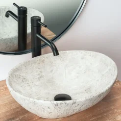 Rea Opzetwastafel Sofia Light Stone Oval Grijs 41x34,5x15cm