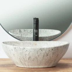 Rea Opzetwastafel Sofia Light Stone Oval Grijs 41x34,5x15cm