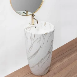 Rea Vrijstaande Wastafe Anya Lava Matt Round Wit 45x45x84cm