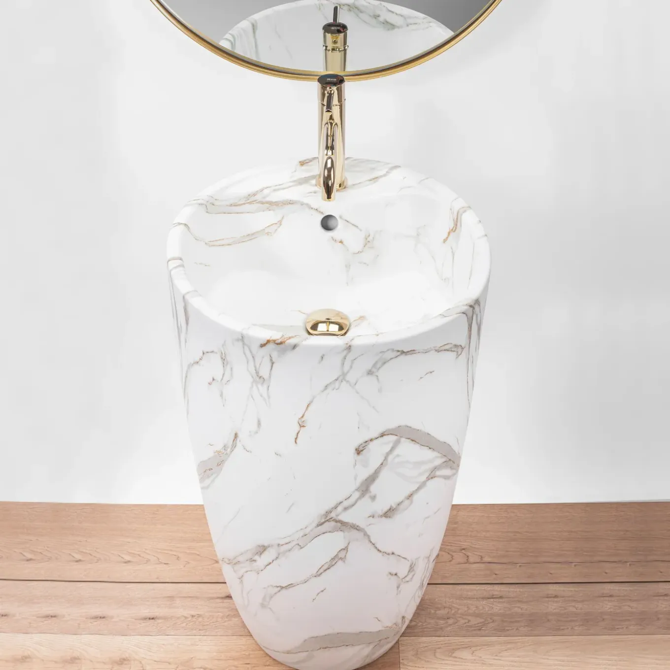 Rea Vrijstaande Wastafe Anya Lava Matt Round Wit 45x45x84cm