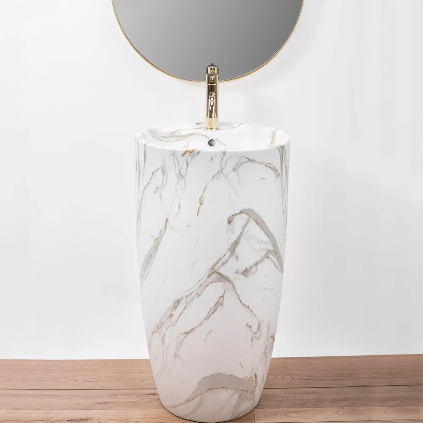 Rea Vrijstaande Wastafe Anya Lava Matt Round Wit 45x45x84cm