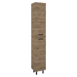 Royo Hoge Badkamerkast Ava 30cm - Eiken - Met 2 Deuren - Met Zwarte Handgrepen en Poten - 30x186x29cm