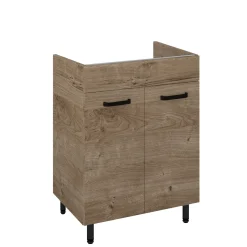 Royo Wastafelonderkast Ava 60cm - Eiken Mat - Met 2 Deuren - Met Zwarte Handgrepen En Poten