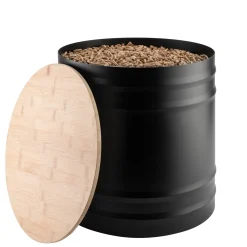 Overig Réserve à granulés ARIZONA acier noir avec couvercle bambou