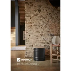 Overig Réserve à granulés ARIZONA acier noir avec couvercle bambou