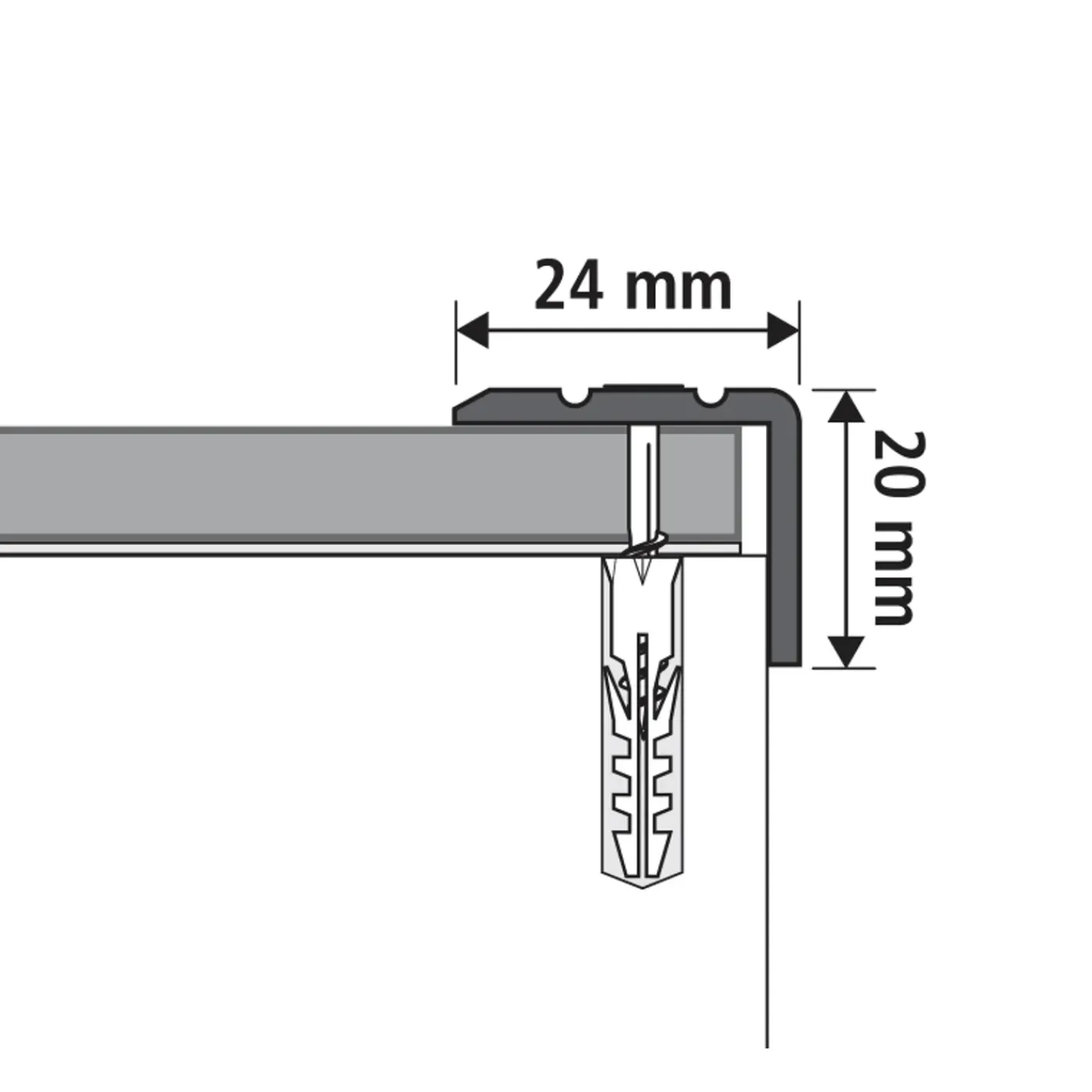 Overig RVS Trapprofiel - 24x20x950mm - Incl bevestigingsmateriaal