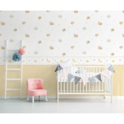 Sanders & Sanders Behang Dieren Geel En Wit - 53 Cm X 10 M - 640441
