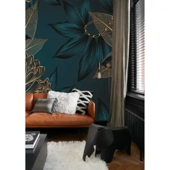 Sanders & Sanders Fotobehang Bloemen Diepblauw - 350 X 279 Cm - 600997