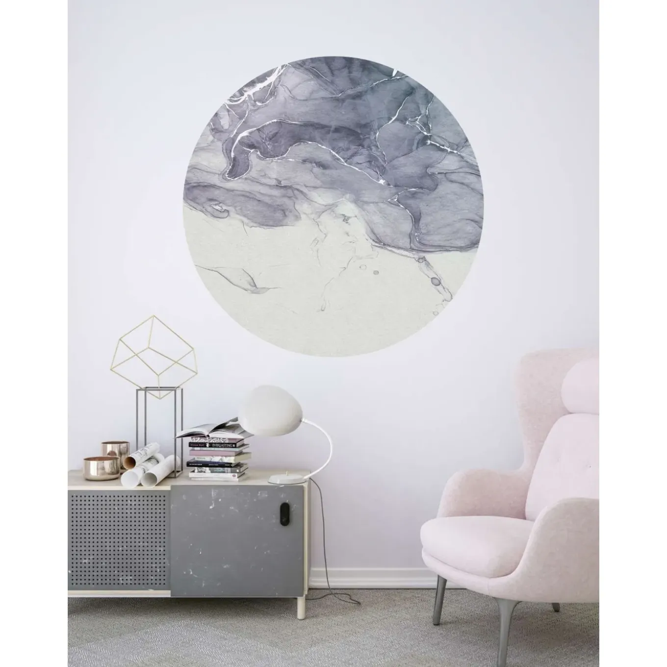 Sanders & Sanders Zelfklevende Behangcirkel Aquarel Grijs En Blauw - Diam. 125 Cm - 611753
