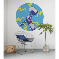 Sanders & Sanders Zelfklevende Behangcirkel The Avengers Mjolnir Blauw En Geel - Ø 128 Cm - 612051