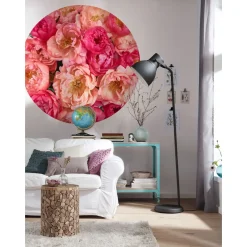 Sanders & Sanders Zelfklevende Behangcirkel Bloemen Roze - Diam. 125 Cm - 611805