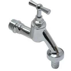 Sanivesk tapkraan met krukbediening en slangwartel chroom ( buitendraad x buitendraad )1/2" x 3/4"