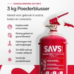 SAVS Brandblus Box - Poederblusser 3 Kg + Blusdeken - L - Met Montagebeugel