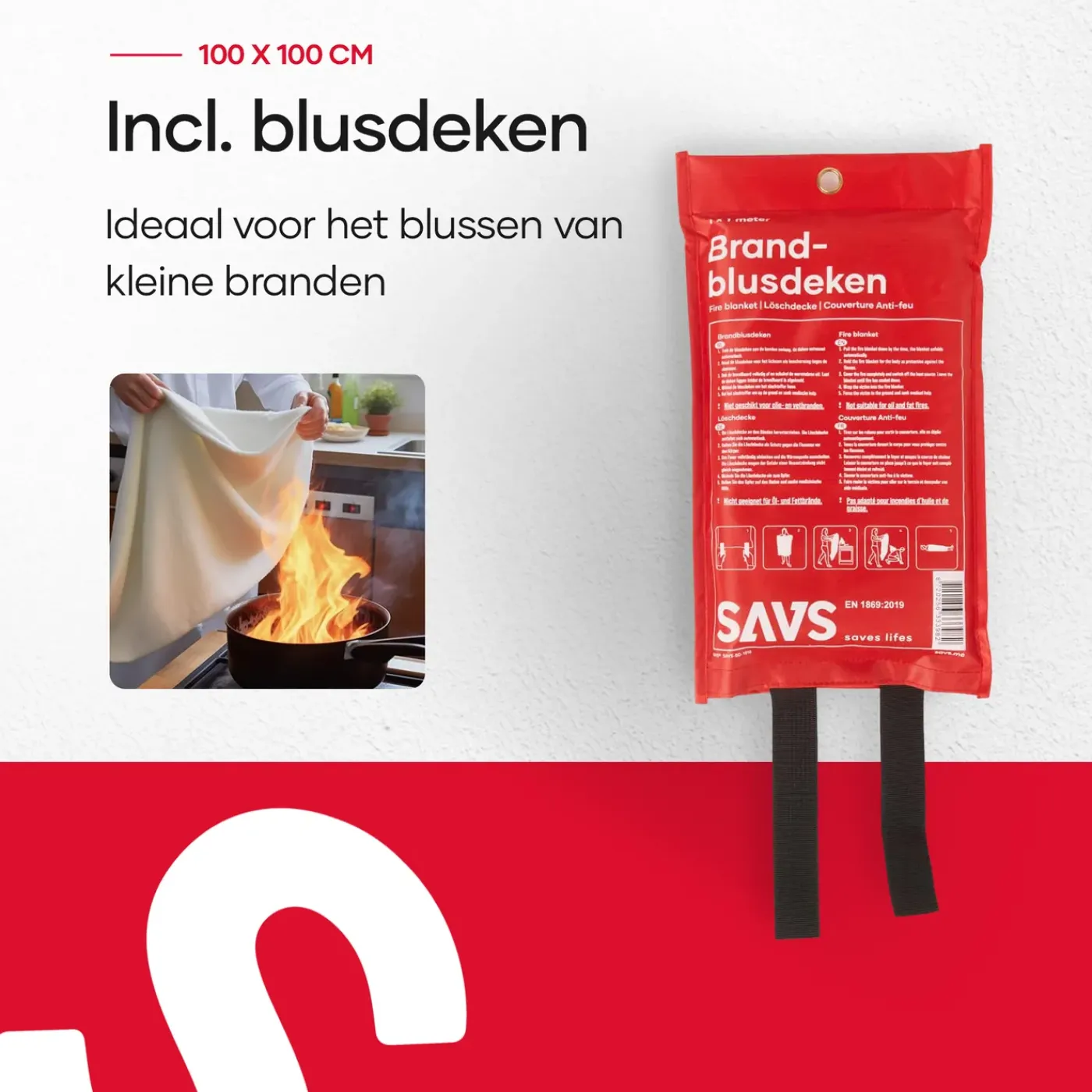 SAVS Brandblus Box - Poederblusser 3 Kg + Blusdeken - L - Met Montagebeugel