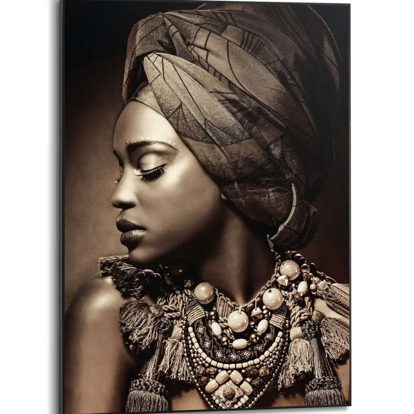 Overig Schilderij Afrikaanse Vrouw - 50x70 cm - Bruin - Hout