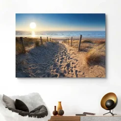 Schilderij Duinpad - 140x100 cm - Zand - Hout
