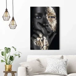 Overig Schilderij Gouden Hand - 60x90 cm - Goudkleurig - Hout