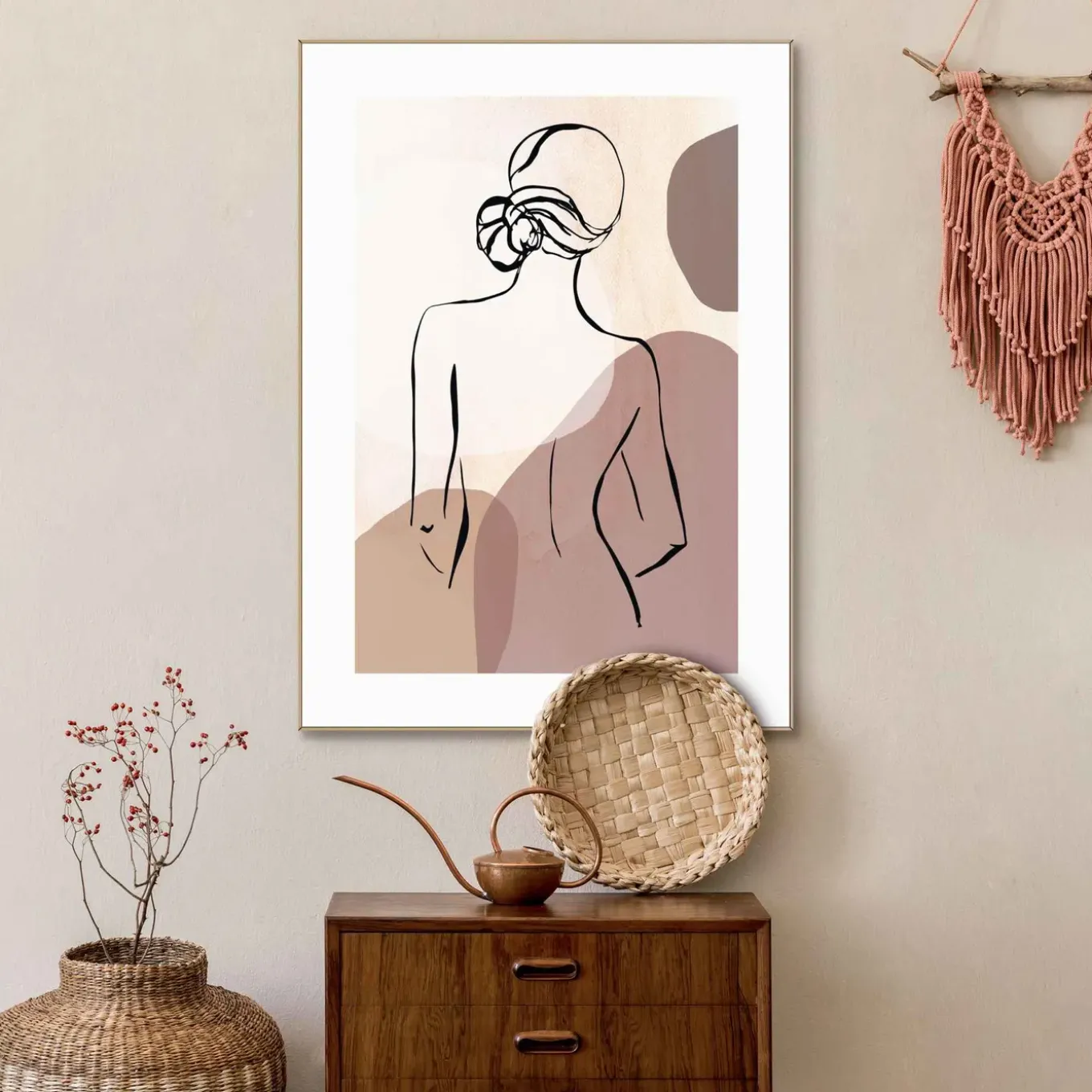 Schilderij Vrouw - 50x70 cm - Bruin - Hout