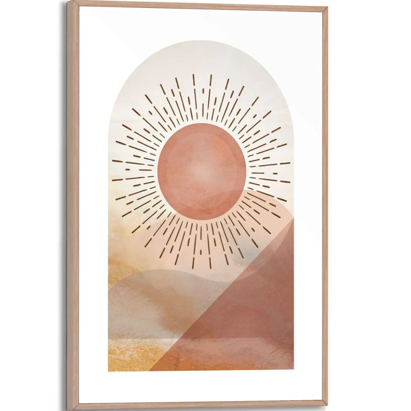 Schilderij Zon - 20x30 cm - Zand - Hout